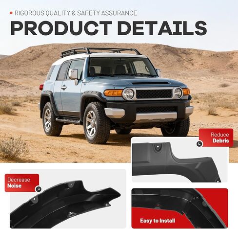 ALMULOO Fender Flares متوافقة مع 2007-2015 Toyota FJ Cruiser جيب برشام نمط عجلة قوس يغطي البلاستيك (PP) محكم أسود 4 * 3 قطع in Kuwait