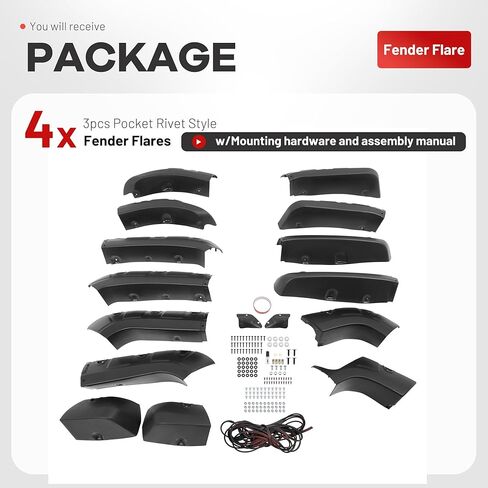 ALMULOO Fender Flares متوافقة مع 2007-2015 Toyota FJ Cruiser جيب برشام نمط عجلة قوس يغطي البلاستيك (PP) محكم أسود 4 * 3 قطع in Kuwait