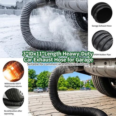 3" ID x 11' Car Exhaust Pipe Vent Hose for Garage Heavy-Duty Spliceable Exhaust Tailpipe Hose Kit 600°F Heat Resistan Flexible EPDM Rubber Pipe with Adjustable Two Hose Clamps for Auto Shop in Saudi Arabia