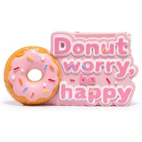 ZAWUU Donut Shaped Organizer - Cute Pink Resin Donut Worry, Be Happy Multi-Use Holder for Pens, Makeup Brushes, Utensils, and More – Perfect Desk or Kitchen Accessory Gift in Saudi Arabia