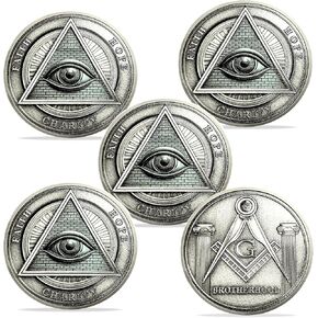 ASmileIndeep Masonic Challenge Coin - عملات الماسونية الشاملة للعين الماسونية المعدنية الولايات المتحدة عملات الماسونية (5 قطع) in Kuwait