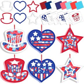42 Packs 4th of July Suncatchers Crafts for Kids, Patriotic 250th Anniversary DIY Star Tissue Paper Sign Art Craft Kit Gift for Patriotic Religious Christian Classroom Church Activities Party Decor in Saudi Arabia