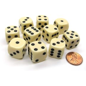 Set of 10 D6 16mm Rounded Corner Opaque Dice - Ivory with Black Pips in Saudi Arabia