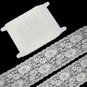 5 Yards Ivory Stretch Lace Ribbon, 5.9 Inch Elastic Floral Pattern Fabric Trim, Embroidered Tulle Crochet Sewing Trim for Bridal Wedding Decorations Sewing and DIY Crafts in Saudi Arabia