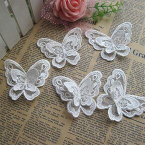 10pcs White Organza Embroidery Fabric Lace Patch Trim Clothes 3D Beading Flower Bride Wedding Dress DIY Applique Cloth in Saudi Arabia