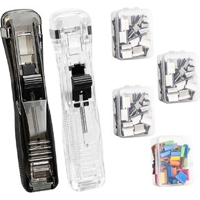 2PCS Paper Clip Dispenser with 200PCS Clam Clips, Portable Mini Stapler Holeless Stationery Push Clip and Paper Clamp for School Office Home (2 Colors) in Saudi Arabia