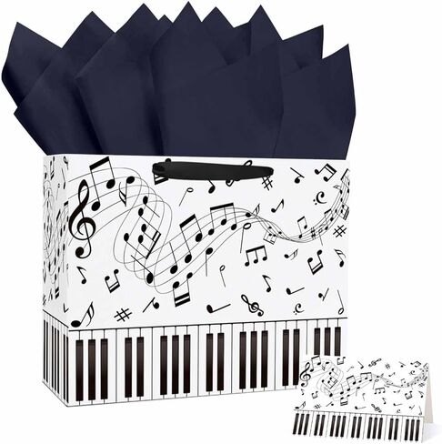 MUNILAIL 13 Inches Music Notes Gift Bag with Handle Tissue Paper and Greeting Card Musical Gift Bag for Boys Girls Birthday Party Baby Shower Music Themed Party Decorations Large Paper Bag in Saudi Arabia