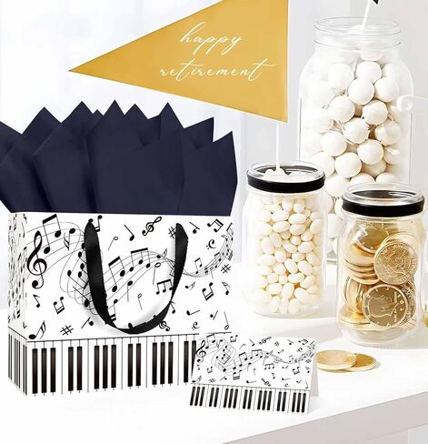 MUNILAIL 13 Inches Music Notes Gift Bag with Handle Tissue Paper and Greeting Card Musical Gift Bag for Boys Girls Birthday Party Baby Shower Music Themed Party Decorations Large Paper Bag in Saudi Arabia