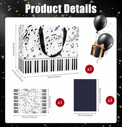 MUNILAIL 13 Inches Music Notes Gift Bag with Handle Tissue Paper and Greeting Card Musical Gift Bag for Boys Girls Birthday Party Baby Shower Music Themed Party Decorations Large Paper Bag in Saudi Arabia