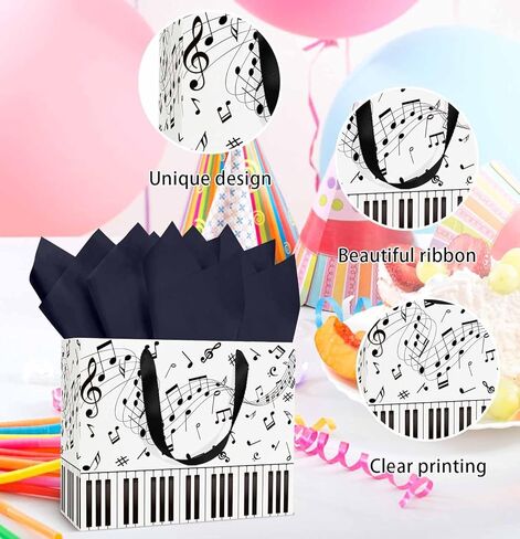 MUNILAIL 13 Inches Music Notes Gift Bag with Handle Tissue Paper and Greeting Card Musical Gift Bag for Boys Girls Birthday Party Baby Shower Music Themed Party Decorations Large Paper Bag in Saudi Arabia