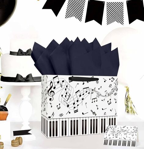 MUNILAIL 13 Inches Music Notes Gift Bag with Handle Tissue Paper and Greeting Card Musical Gift Bag for Boys Girls Birthday Party Baby Shower Music Themed Party Decorations Large Paper Bag in Saudi Arabia