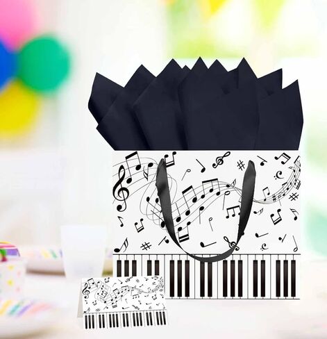 MUNILAIL 13 Inches Music Notes Gift Bag with Handle Tissue Paper and Greeting Card Musical Gift Bag for Boys Girls Birthday Party Baby Shower Music Themed Party Decorations Large Paper Bag in Saudi Arabia