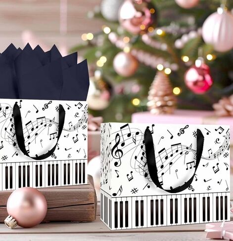 MUNILAIL 13 Inches Music Notes Gift Bag with Handle Tissue Paper and Greeting Card Musical Gift Bag for Boys Girls Birthday Party Baby Shower Music Themed Party Decorations Large Paper Bag in Saudi Arabia