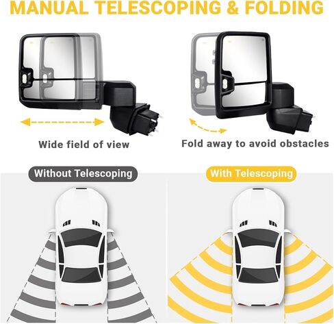 Driver Side Towing Mirror for 2020-2025 Chevy Silverado/GMC Sierra 2500HD 3500HD Left Side Replacement Mirrors with Black Cover, Manual Folding & Telescoping, No Camera, Not for 1500 in Saudi Arabia