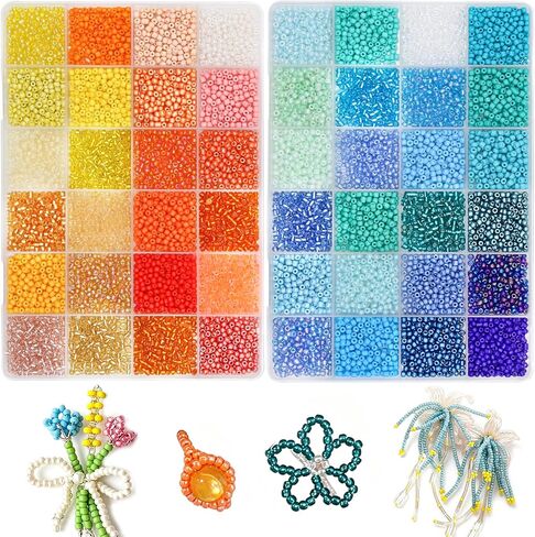 3mm Glass Seed Beads for Jewelry Making 8/0 Small Glass Beads Kit Blue &Yellow Collections for Bracelets, Earrings, Necklaces, DIY Crafts & Decorative 48 Vibrant Colors, 12000pcs/2 Boxes in Saudi Arabia