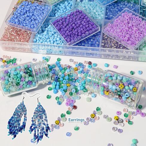 3mm Glass Seed Beads for Jewelry Making 8/0 Small Glass Beads Kit Blue &Yellow Collections for Bracelets, Earrings, Necklaces, DIY Crafts & Decorative 48 Vibrant Colors, 12000pcs/2 Boxes in Saudi Arabia