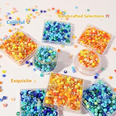 3mm Glass Seed Beads for Jewelry Making 8/0 Small Glass Beads Kit Blue &Yellow Collections for Bracelets, Earrings, Necklaces, DIY Crafts & Decorative 48 Vibrant Colors, 12000pcs/2 Boxes in Saudi Arabia