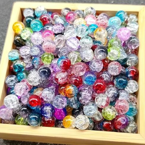 100Pcs 8mm Cracked Round Glass Explosion Beads - Northern Lights Blue Aurora Borealis Multicolor Iridescent Beads for DIY Jewelry Making, Bracelets Necklaces Earrings Handmade Craft Supplies in Kuwait