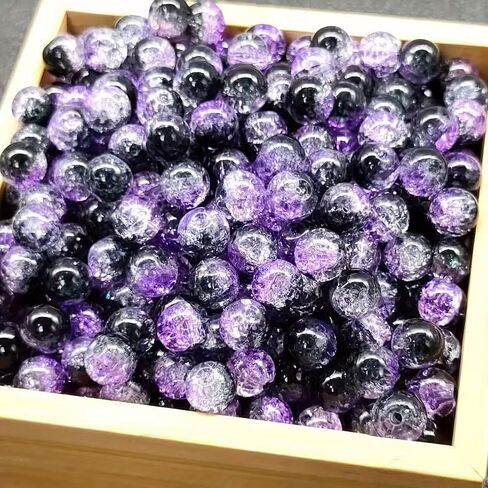 100Pcs 8mm Cracked Round Glass Explosion Beads - Northern Lights Blue Aurora Borealis Multicolor Iridescent Beads for DIY Jewelry Making, Bracelets Necklaces Earrings Handmade Craft Supplies in Kuwait
