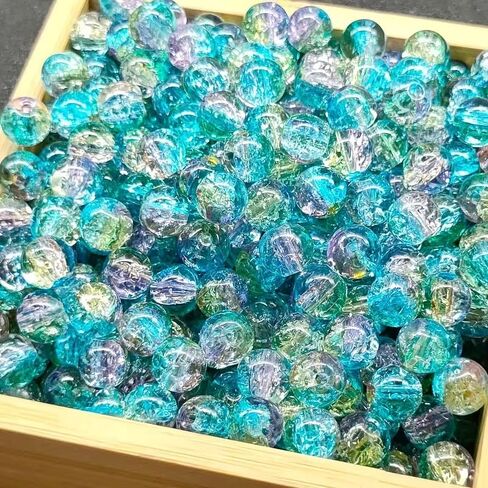 100Pcs 8mm Cracked Round Glass Explosion Beads - Northern Lights Blue Aurora Borealis Multicolor Iridescent Beads for DIY Jewelry Making, Bracelets Necklaces Earrings Handmade Craft Supplies in Kuwait
