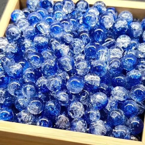 100Pcs 8mm Cracked Round Glass Explosion Beads - Northern Lights Blue Aurora Borealis Multicolor Iridescent Beads for DIY Jewelry Making, Bracelets Necklaces Earrings Handmade Craft Supplies in Kuwait