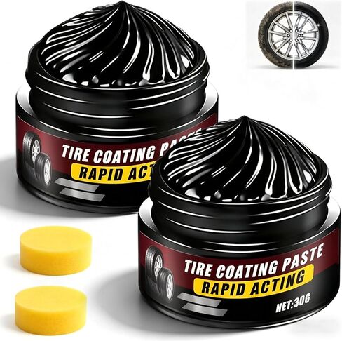 2Pcs Tire Coating Paste, Tire Coating Wax,Premium Tire Coating & Trim Restorer,Long-Lasting Ceramic Coating & UV Protection,Bring Back Original Deep Black Shine Rubber Plastic (Includes Sponge) in Saudi Arabia