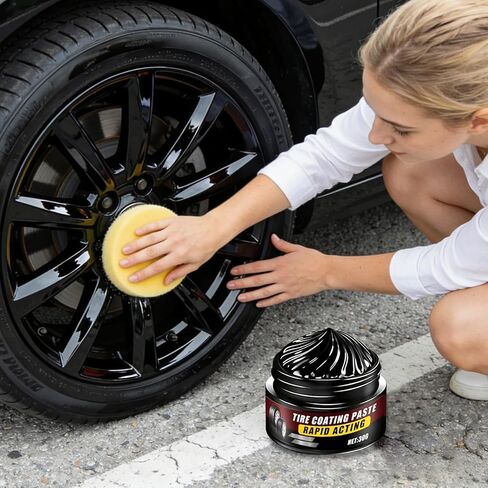 2Pcs Tire Coating Paste, Tire Coating Wax,Premium Tire Coating & Trim Restorer,Long-Lasting Ceramic Coating & UV Protection,Bring Back Original Deep Black Shine Rubber Plastic (Includes Sponge) in Saudi Arabia