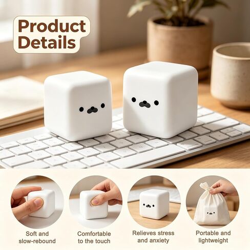 2pcs Tofu Seal Squishy, White Cube Stress Toy, Soft Squeeze Fidget Block, Slow Rise Texture for Anxiety Relief & Relaxation in Kuwait