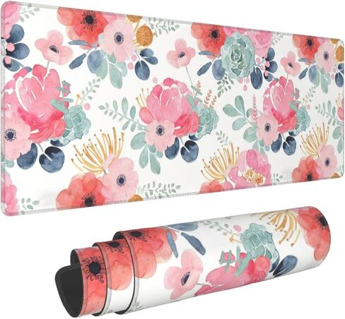 XL Flower Large Gaming Mouse Pad, Long Extended Full Floral Mouse Mat Desk Pad for Top Keyboard Table, Aesthetic Cute Big Stitched Mousepad Gifts for Women Office Decor(Pink, 31.5 * 11.8 in) in Saudi Arabia