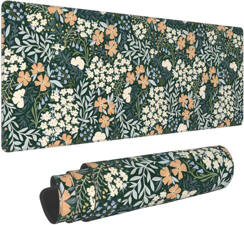 XL Flower Large Gaming Mouse Pad, Long Extended Full Floral Mouse Mat Desk Pad for Top Keyboard Table, Aesthetic Cute Big Stitched Mousepad Gifts for Women Office Decor(Pink, 31.5 * 11.8 in) in Saudi Arabia