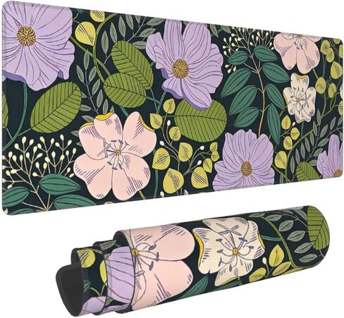 XL Flower Large Gaming Mouse Pad, Long Extended Full Floral Mouse Mat Desk Pad for Top Keyboard Table, Aesthetic Cute Big Stitched Mousepad Gifts for Women Office Decor(Pink, 31.5 * 11.8 in) in Saudi Arabia