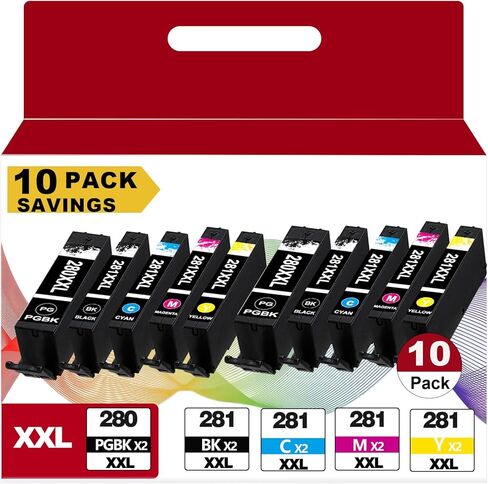 10 Pack PGI-280XXL CLI-281XXL Ink Cartridges Replacement for Canon 280 XXL 281 XXL Fit for Cannon TR8620a TR8620 TR8520 TR8600 TR7520 TS702a TS9520 TS9521C TS6120 TS6220 TS6320 TS8220 TS9120 Printers in Saudi Arabia