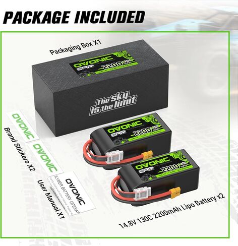 OVONIC 4S LiPo Battery 2200mAh 14.8V 130C Short RC Battery with XT60 Connector in Kuwait