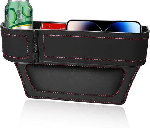 Car Seat Gap Filler Organizer, Auto Leather Seat Organizer with Adjustable Cup Holder, Multifunctional Side Insert Center Console Storage Box for Phone Drink Sunglasses (Black) in Kuwait