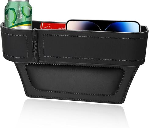 Car Seat Gap Filler Organizer, Auto Leather Seat Organizer with Adjustable Cup Holder, Multifunctional Side Insert Center Console Storage Box for Phone Drink Sunglasses (Black) in Kuwait