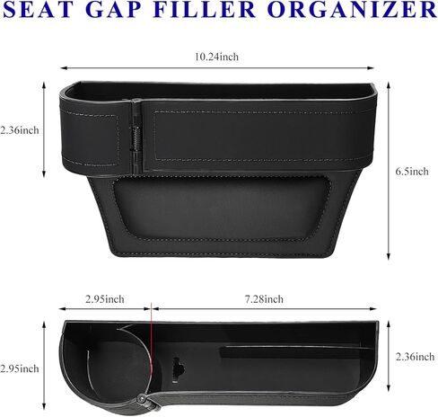 Car Seat Gap Filler Organizer, Auto Leather Seat Organizer with Adjustable Cup Holder, Multifunctional Side Insert Center Console Storage Box for Phone Drink Sunglasses (Black) in Kuwait