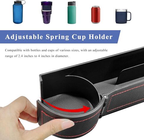 Car Seat Gap Filler Organizer, Auto Leather Seat Organizer with Adjustable Cup Holder, Multifunctional Side Insert Center Console Storage Box for Phone Drink Sunglasses (Black) in Kuwait
