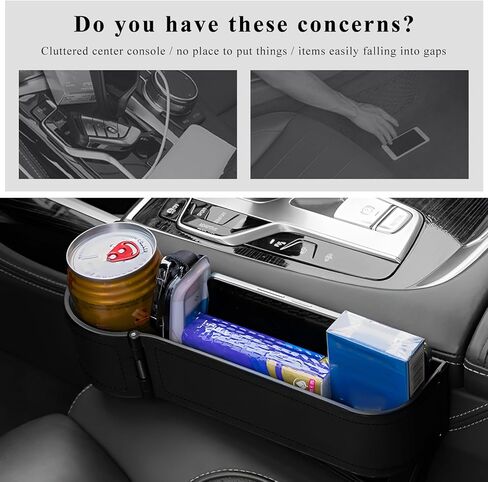 Car Seat Gap Filler Organizer, Auto Leather Seat Organizer with Adjustable Cup Holder, Multifunctional Side Insert Center Console Storage Box for Phone Drink Sunglasses (Black) in Kuwait