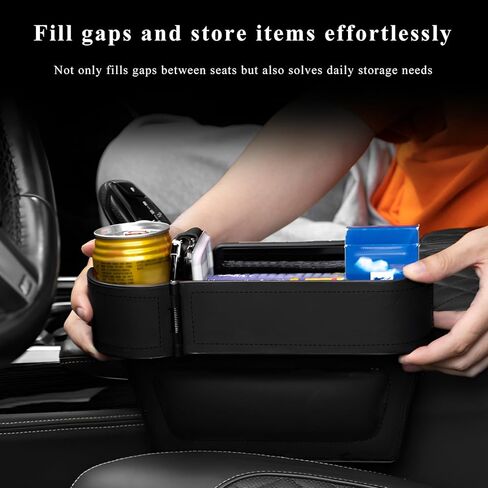 Car Seat Gap Filler Organizer, Auto Leather Seat Organizer with Adjustable Cup Holder, Multifunctional Side Insert Center Console Storage Box for Phone Drink Sunglasses (Black) in Kuwait