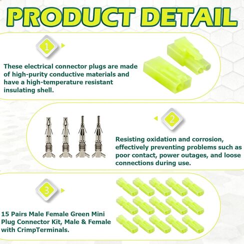 15 Pairs Male Female Green Mini Plug Connector Kit, Male & Female with Crimp Terminals for RC Cars, RC Boats, RC Planes and DIY Cables in Saudi Arabia