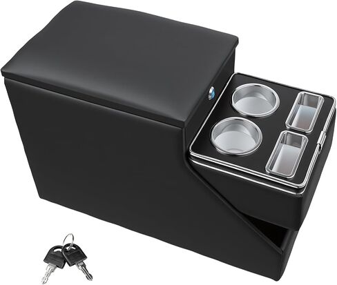Vehicle Center Console Organizer - Floor-Mounted Lockable Storage with Dual Cup Holders, Fits Minivans, SUVs & Van Middle Seats 10.24 inch Wide in Saudi Arabia