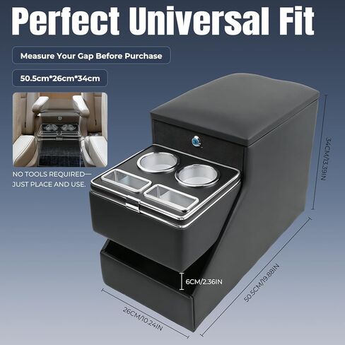 Vehicle Center Console Organizer - Floor-Mounted Lockable Storage with Dual Cup Holders, Fits Minivans, SUVs & Van Middle Seats 10.24 inch Wide in Saudi Arabia