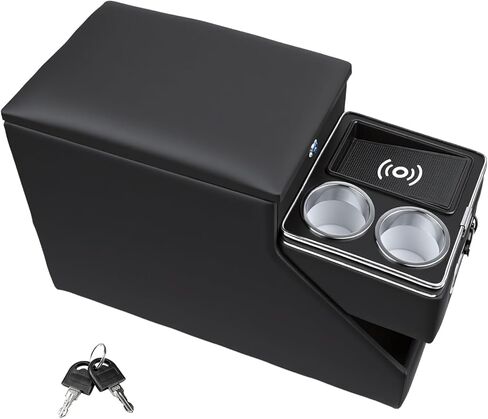Vehicle Center Console Organizer - Floor-Mounted Lockable Storage with Dual Cup Holders, Fits Minivans, SUVs & Van Middle Seats 10.24 inch Wide in Saudi Arabia