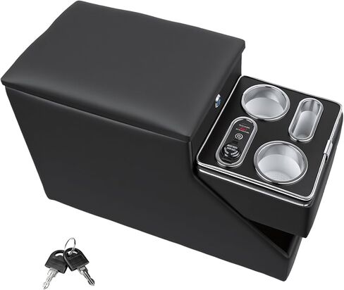 Vehicle Center Console Organizer - Floor-Mounted Lockable Storage with Dual Cup Holders, Fits Minivans, SUVs & Van Middle Seats 10.24 inch Wide in Saudi Arabia