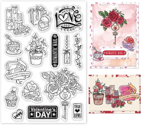 1 Sheet PVC Plastic Clear Stamps, Gift Box Pattern Silicone Stamp, Flower and Words Pattern Clear Stamp for DIY Scrapbooking, Cards Making or Holiday Decorations, 6.3x4.33x0.12inch in Kuwait