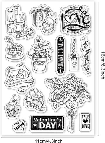 1 Sheet PVC Plastic Clear Stamps, Gift Box Pattern Silicone Stamp, Flower and Words Pattern Clear Stamp for DIY Scrapbooking, Cards Making or Holiday Decorations, 6.3x4.33x0.12inch in Kuwait