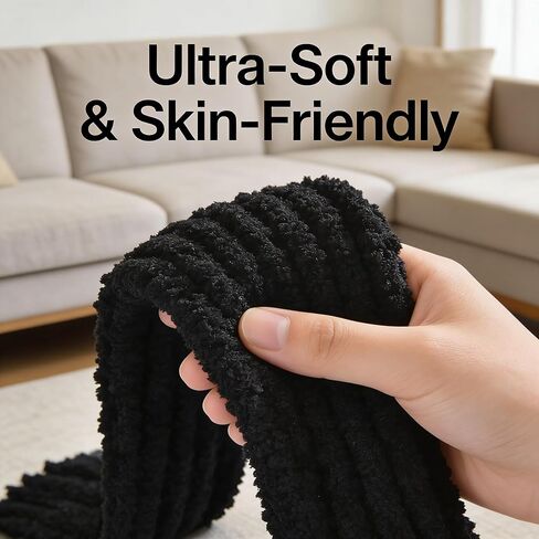 Yarn for Crocheting and Knitting, Chenille Yarn Velvet Soft Yarn, 5g Mini Skein 1-Pack for Small Craft Projects, Soft DIY Yarn Supplies, Size, Black in Kuwait