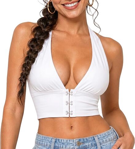 Crop Tops for Women Deep V Neck Sexy Halter Backless Breathable Sleeveless Tube Corset Top in Saudi Arabia