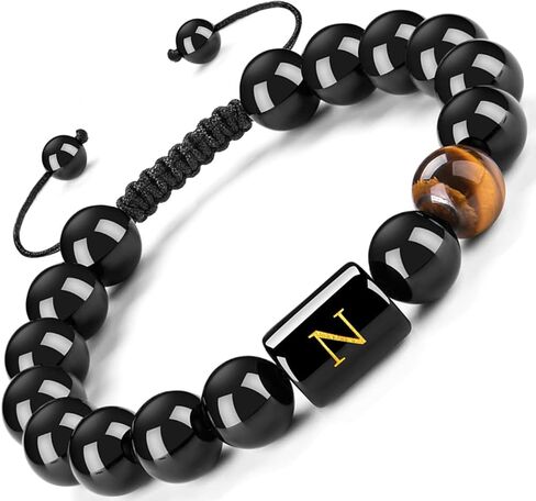FRG Initials Bracelets for Men Letter Link Handmade Natural Black Onyx Tiger Eye Stone Beads Braided Rope Meaningful Bracelet in Saudi Arabia