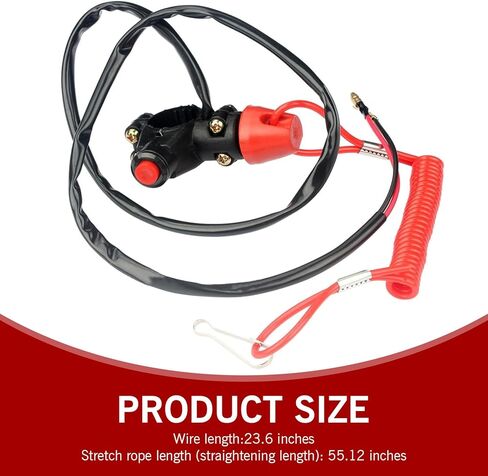 1 PC Motorcycle Kill Switch with Tether Lanyard, 7/8" 22mm Universal Handlebar 2 Wires Double Kill Stop Switch for 50cc 70cc 90cc 110cc 125cc 150cc 200cc 250cc ATV Dirt Bike Motocross (Black) in Saudi Arabia